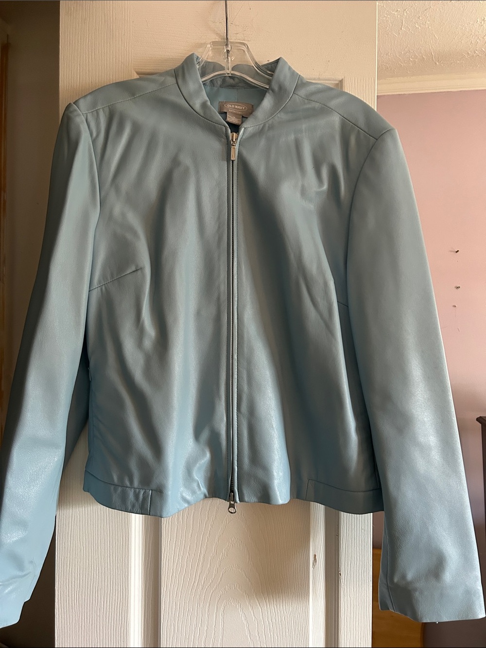 Old Navy Pale Blue Leather Zip Jacket